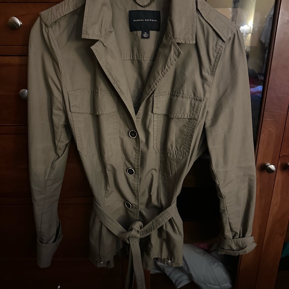 Banana Republic Tan Utility Jacket Lightweight Tie Waist